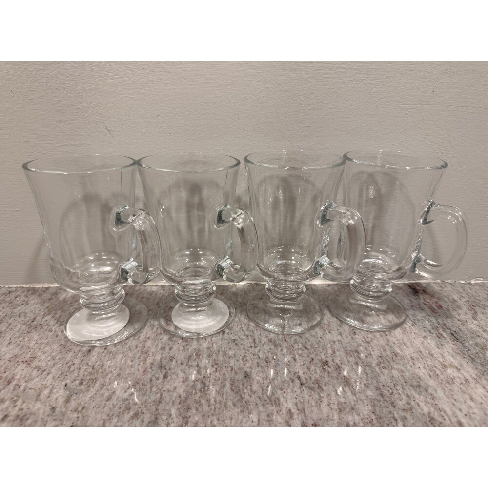 Footed Clear Glass Irish Coffee Mugs Set of 4 – Hot Toddies & Latte Cups